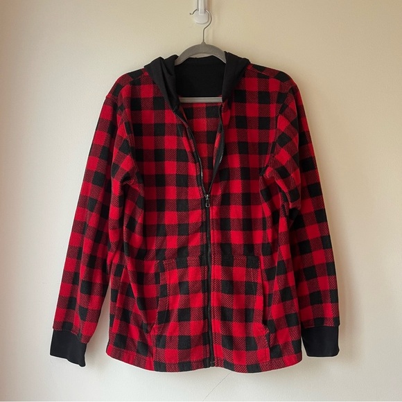 Nevada Men’s Buffalo Plaid Fleece Zip Hoodie Jacket Red Black Medium Warm Cozy - Picture 1 of 10